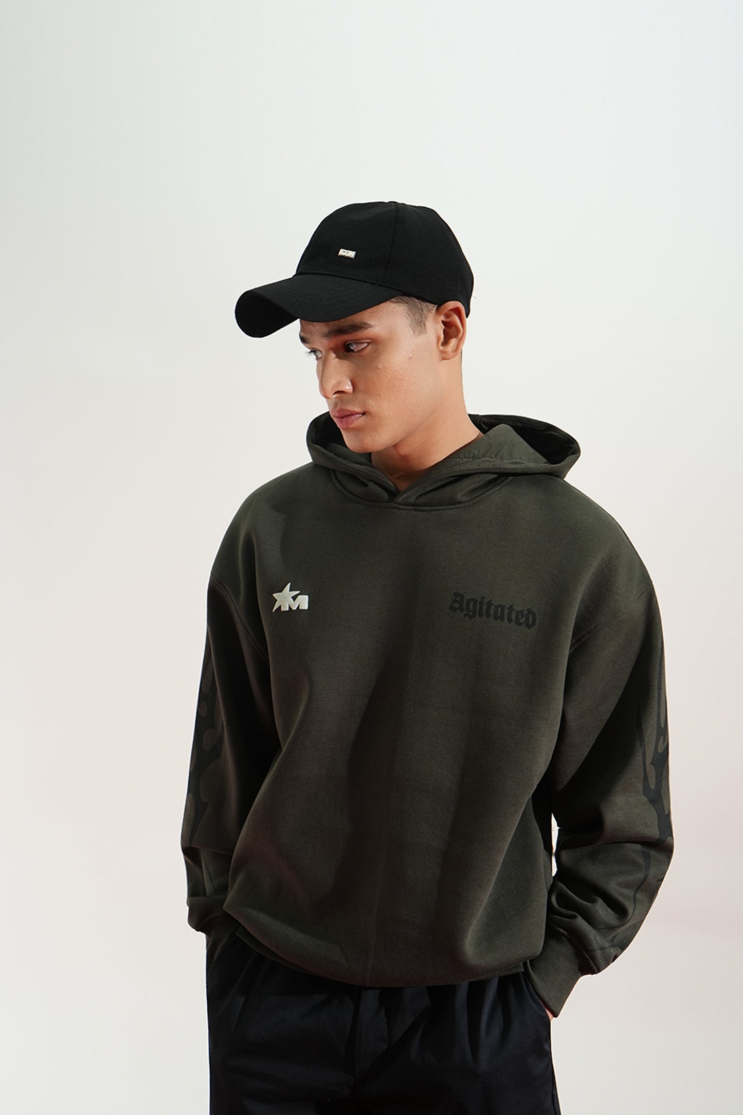 Reckless Printed Oversized Green Hoodie Main Character