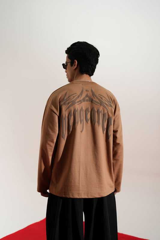 Vengeance Printed Brown Oversized Sweatshirt
