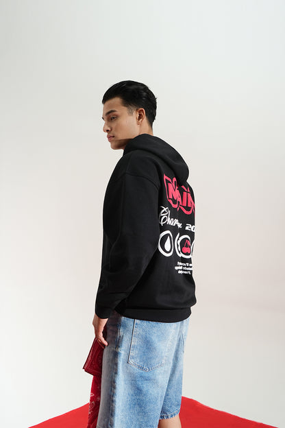 Digital Blackout Oversized Black Hoodie Main Character