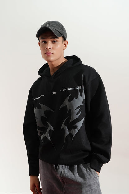 Black Oversized Printed Aura Hoodie Main Character