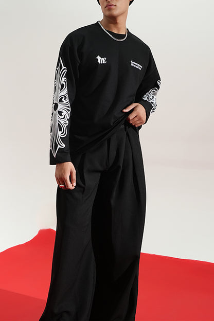 Graveen Printed Oversized Black Sweatshirt Main Character