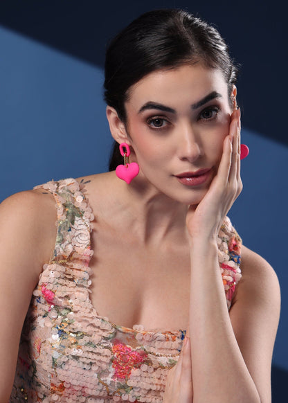 Pink Heart Earrings De Novoo