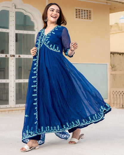 Indigo Aari Work Anarkali Suit Set