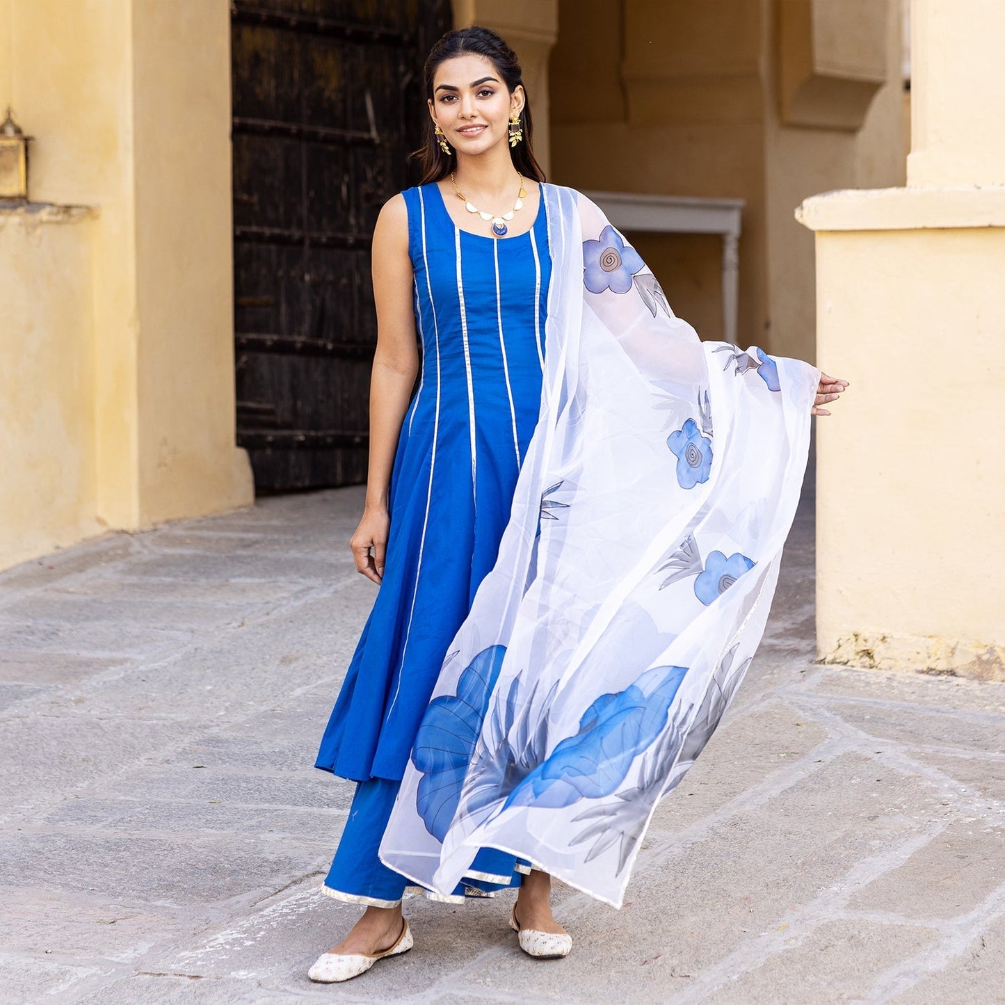 ROYAL BLUE HANDPAINTED SUIT SET