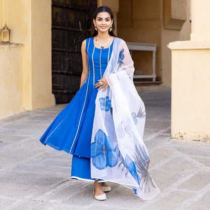 ROYAL BLUE HANDPAINTED SUIT SET