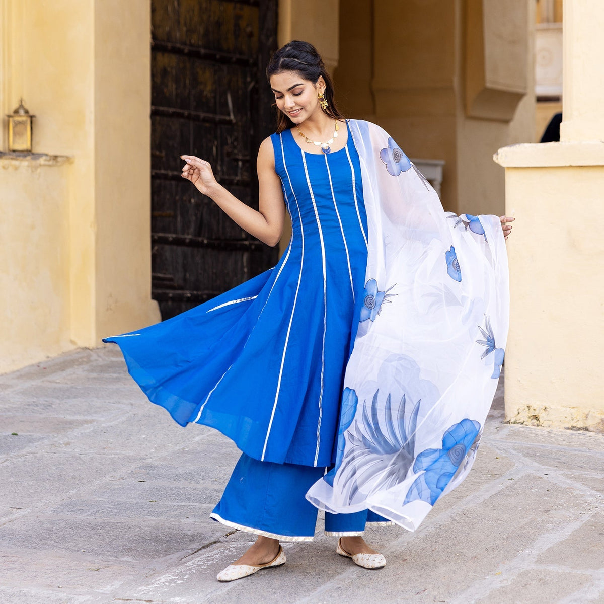 ROYAL BLUE HANDPAINTED SUIT SET