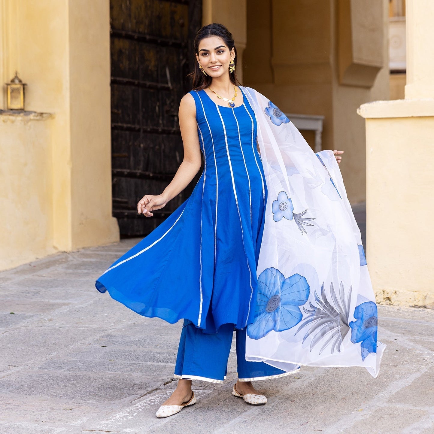 ROYAL BLUE HANDPAINTED SUIT SET