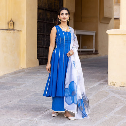 ROYAL BLUE HANDPAINTED SUIT SET