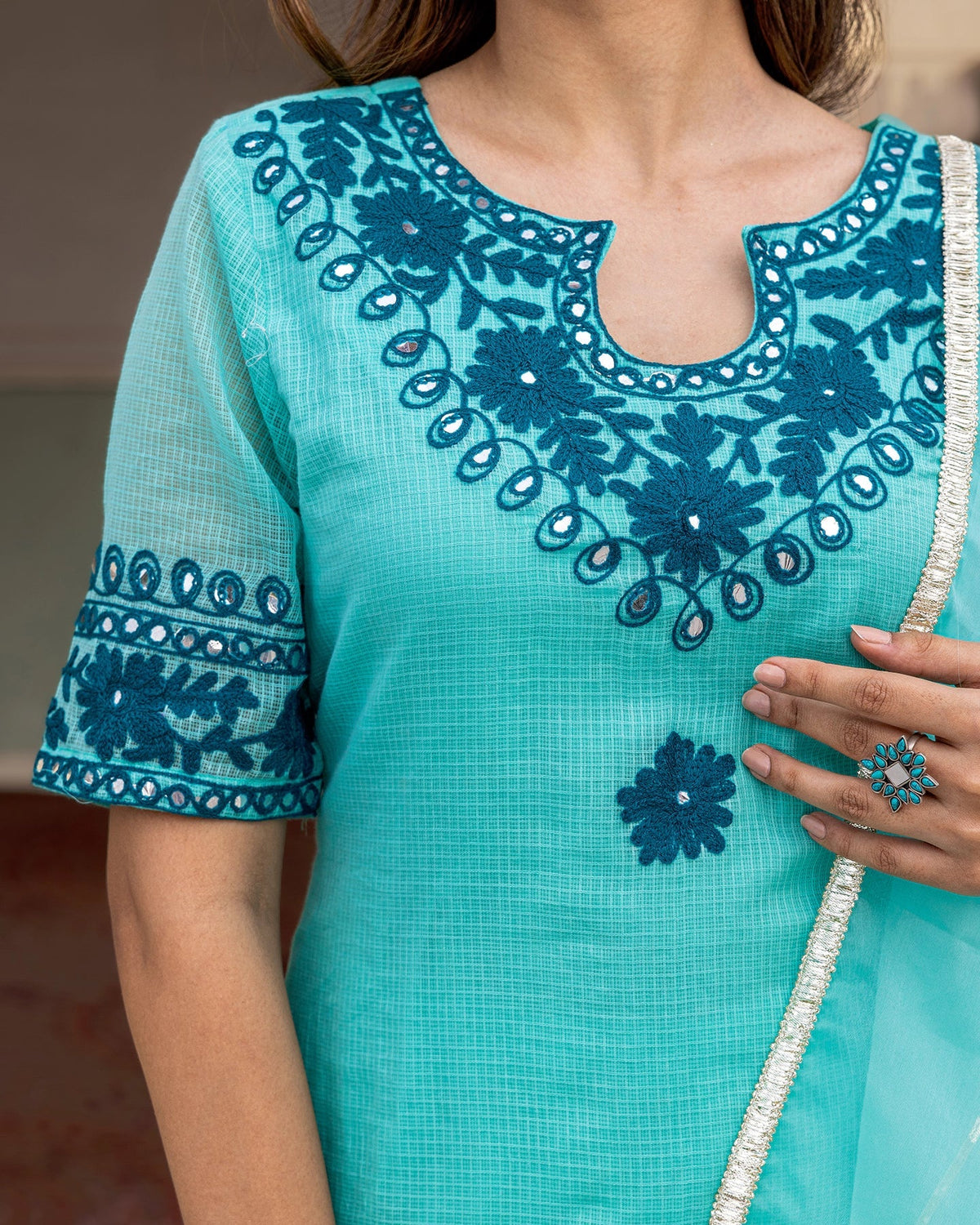 Blue Aari Sharara Suit Set