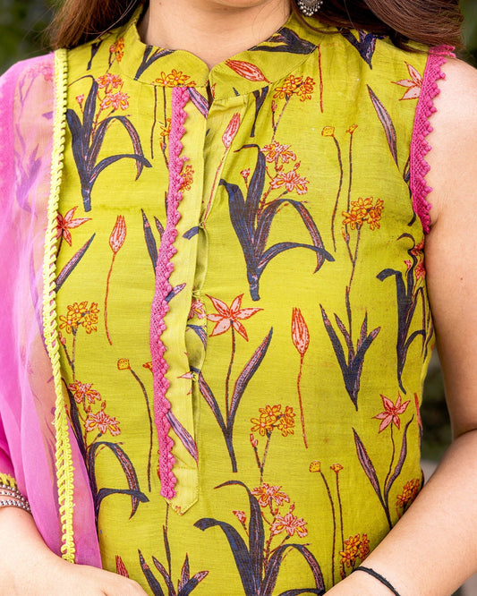 Green Handblock Floral Suit Set