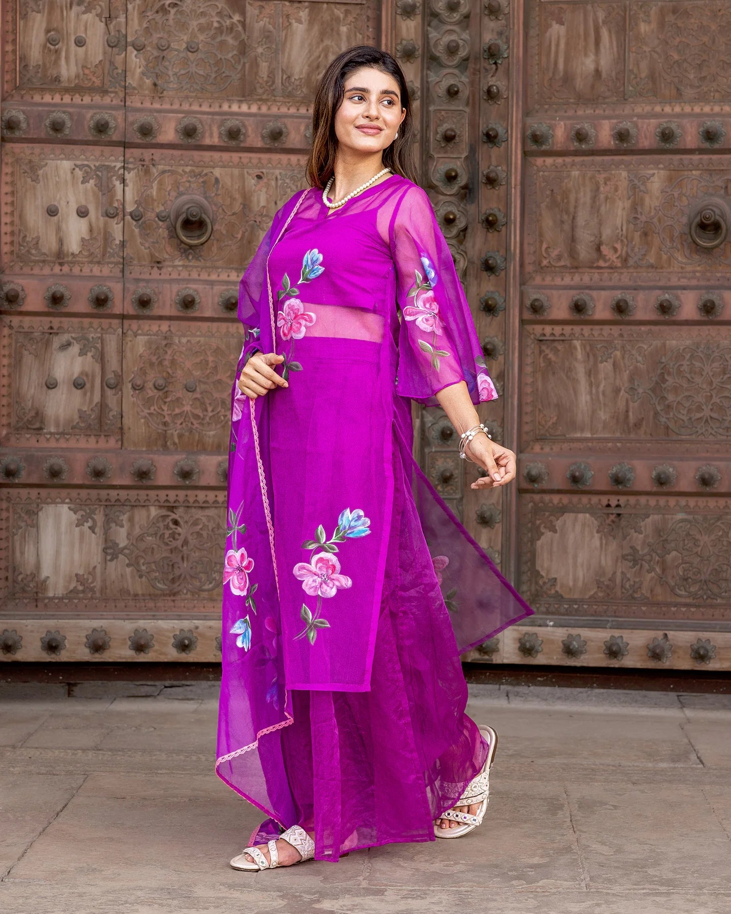 Purple Handpainted Organza Suit Set