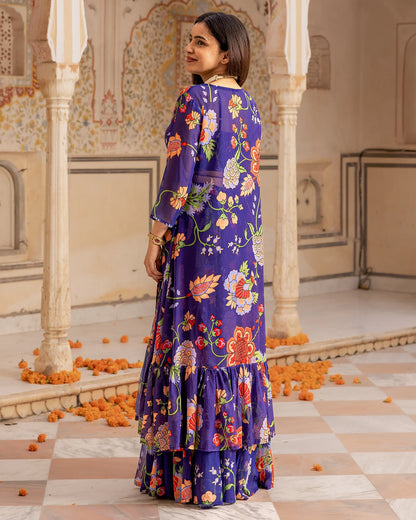 Blue Florian Jacket Lehenga Set