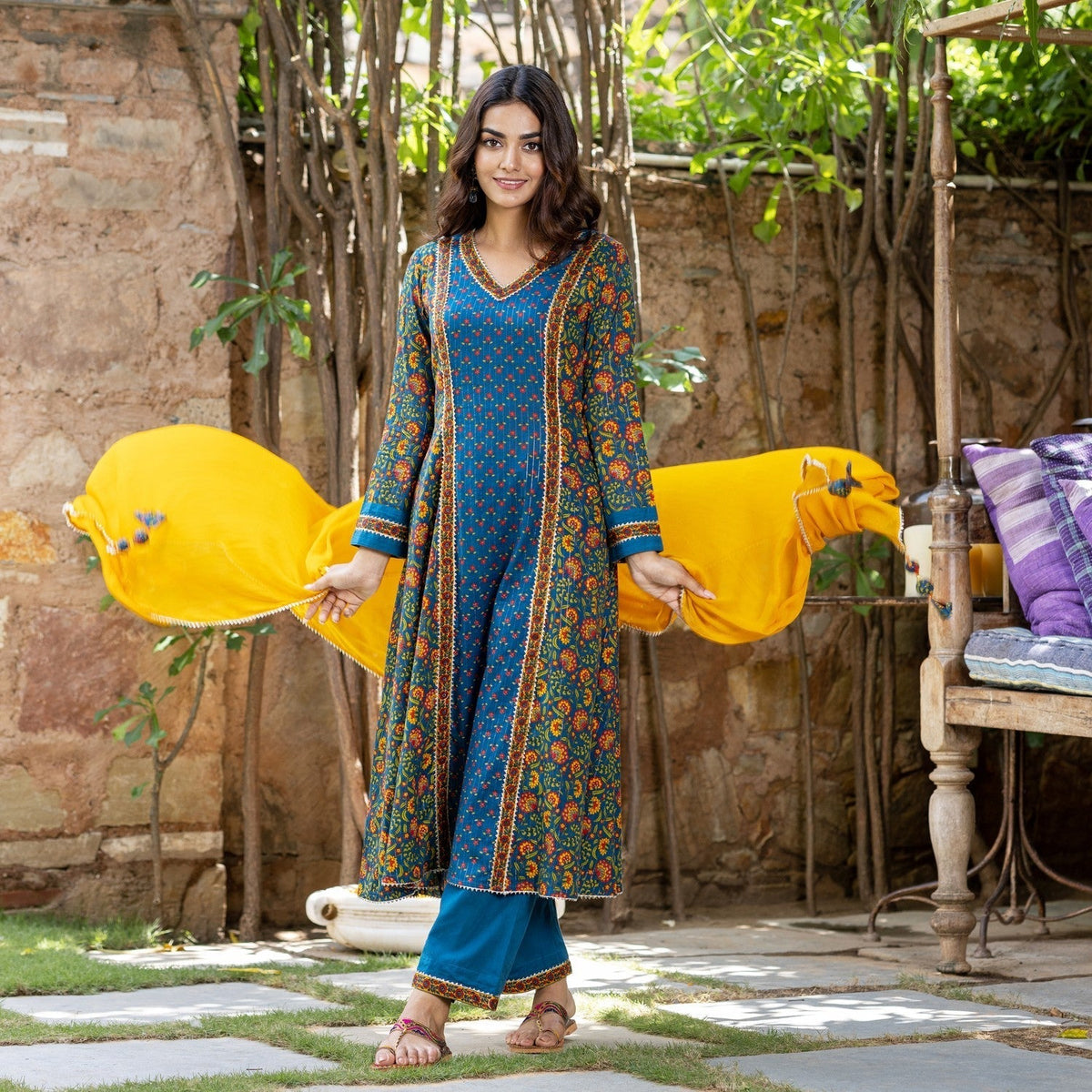 Hoor Blue Lurex Cotton Suit
