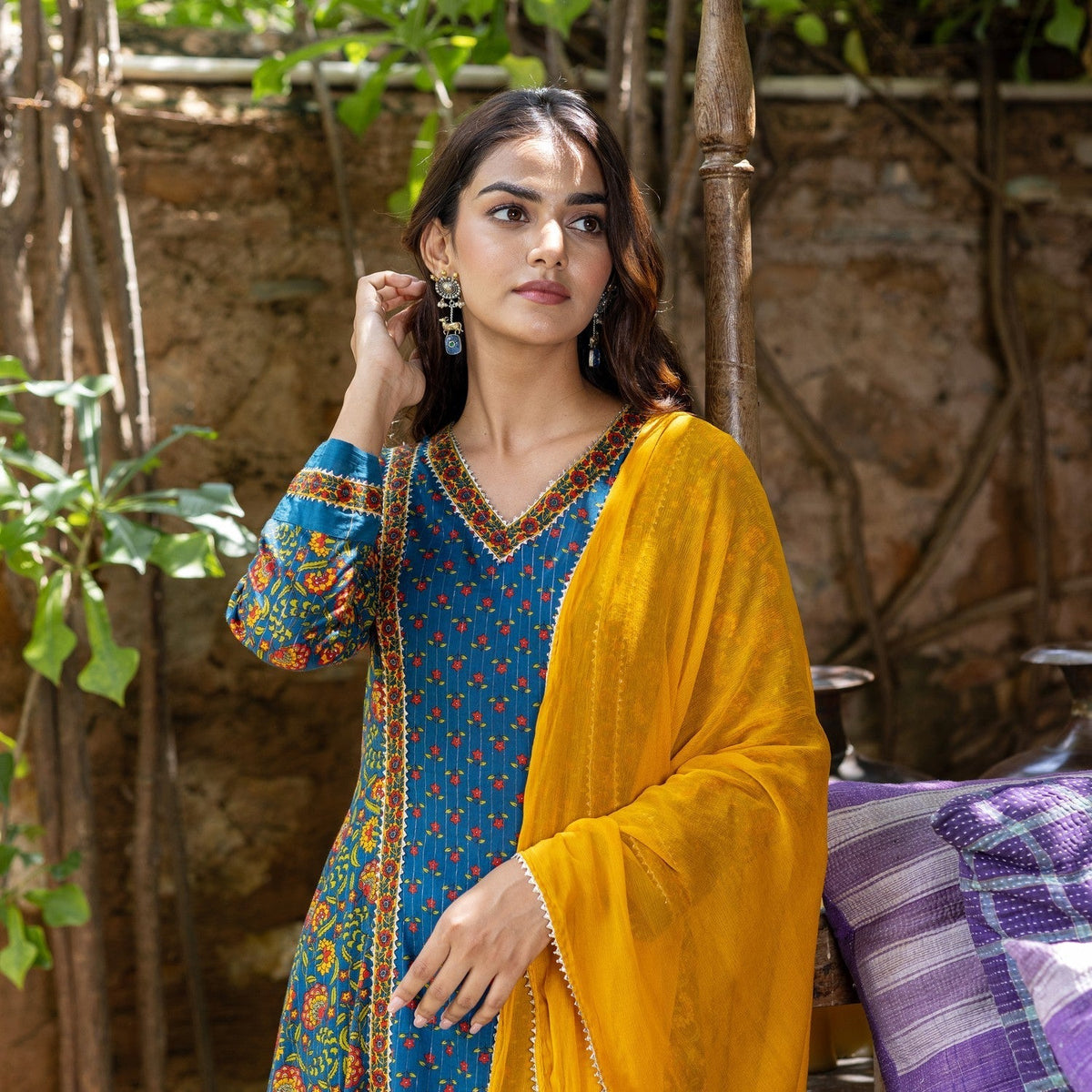 Hoor Blue Lurex Cotton Suit