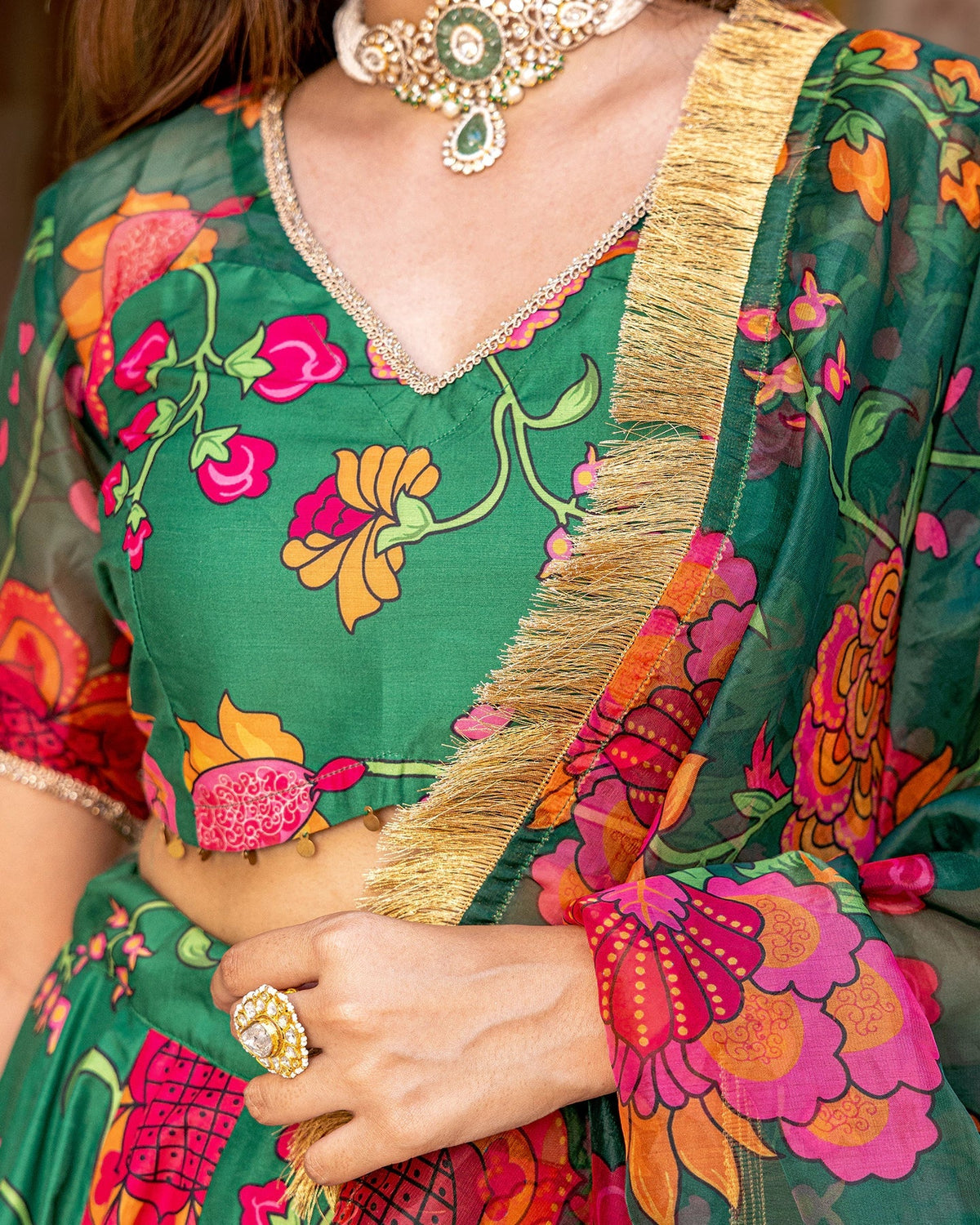 Green Gota & Floret Lehenga Set