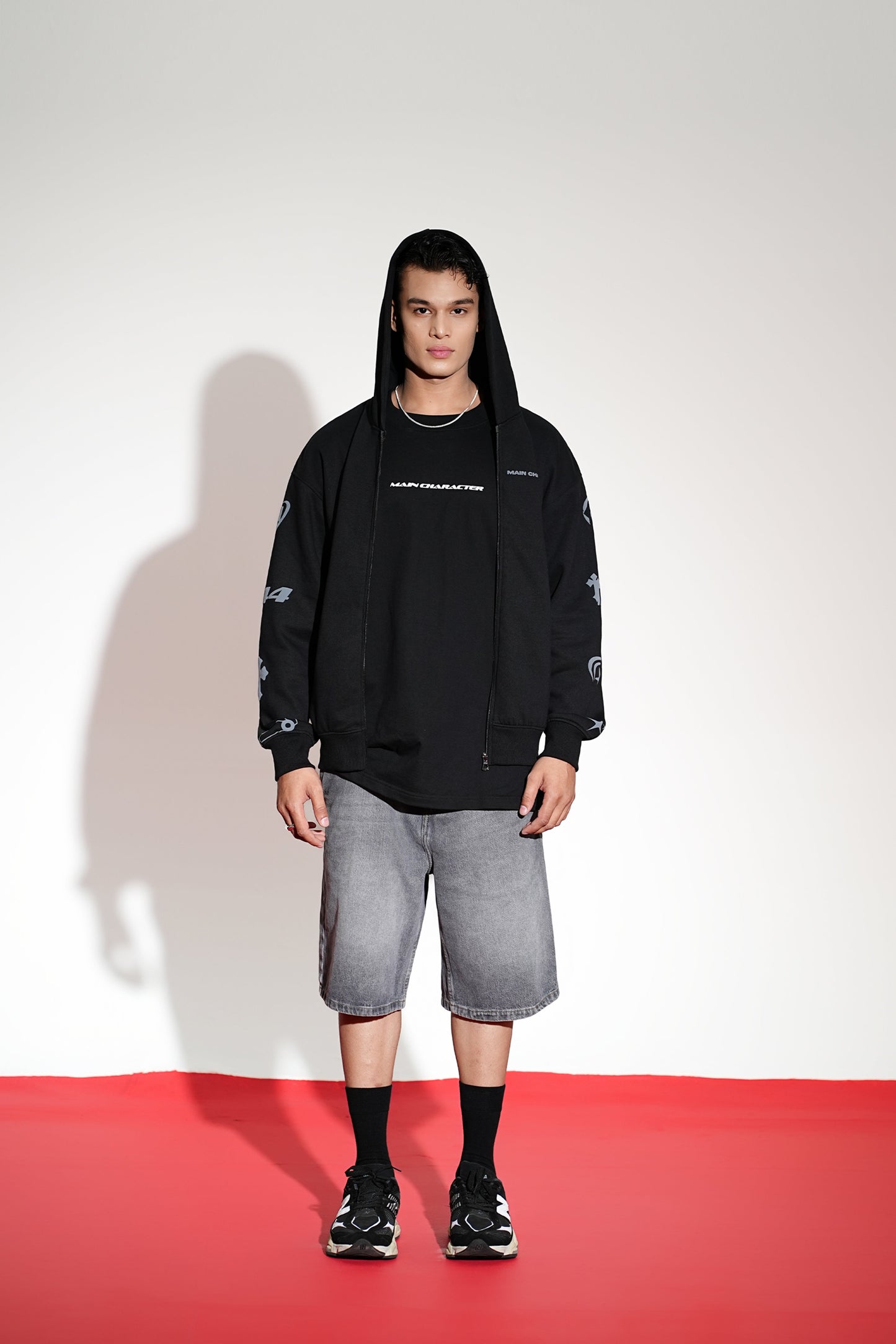 Imperial Printed Black Oversized Zipper Hoodie Main Character