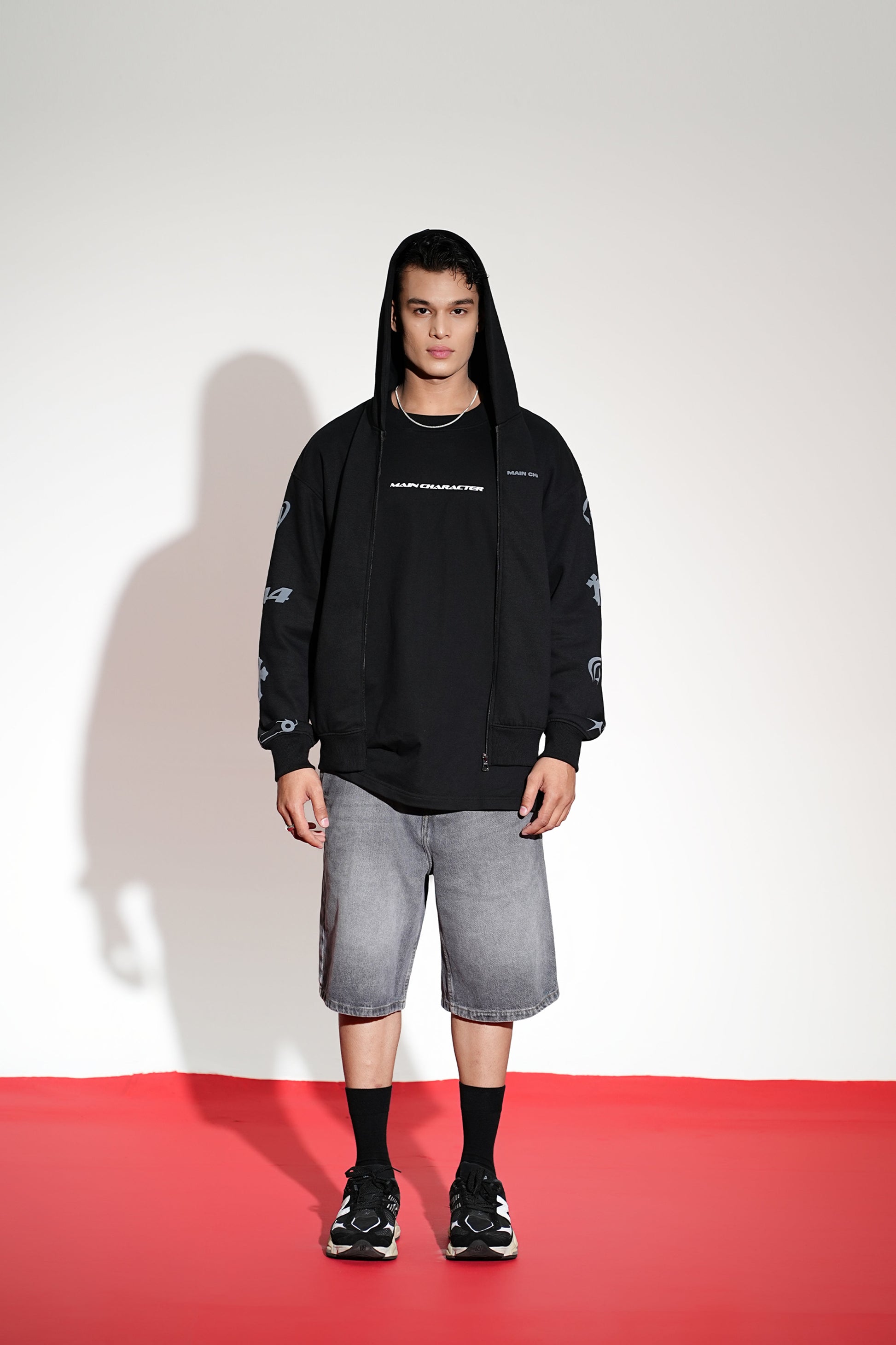 Imperial Printed Black Oversized Zipper Hoodie Main Character