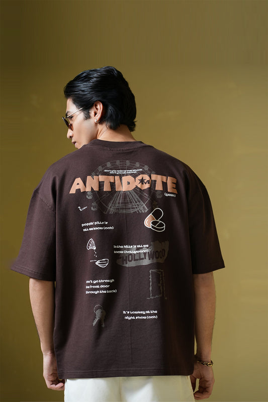 Antidote Heavyweight Oversized Printed Brown T-Shirt