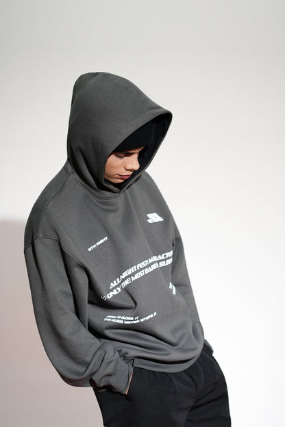 Nocture Printed Oversized Grey Hoodie