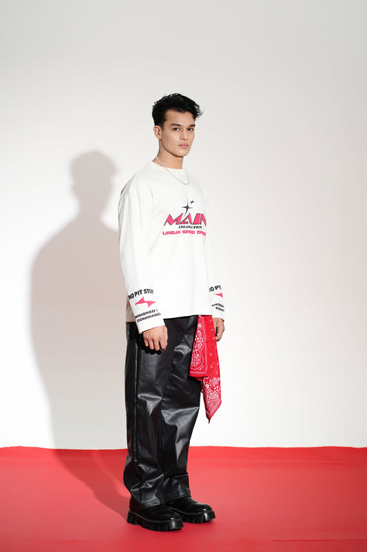 Crossline Printed Oversized White Sweatshirt Main Character