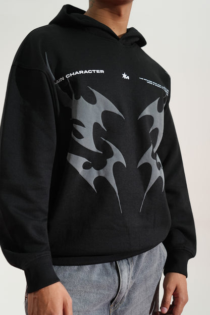Black Oversized Printed Aura Hoodie Main Character