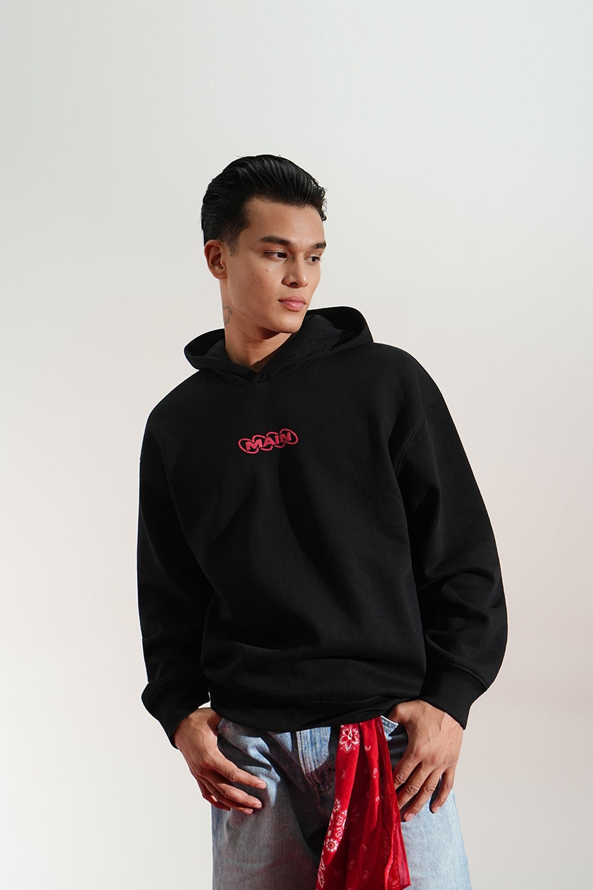 Digital Blackout Oversized Black Hoodie Main Character