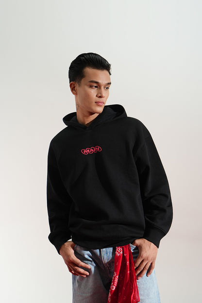 Digital Blackout Oversized Black Hoodie Main Character