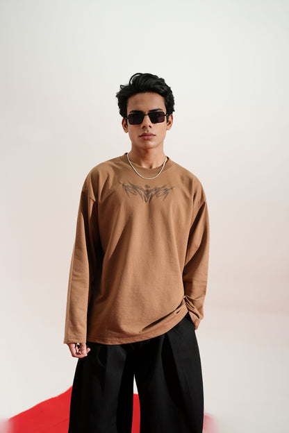 Vengeance Printed Brown Oversized Sweatshirt Main Character