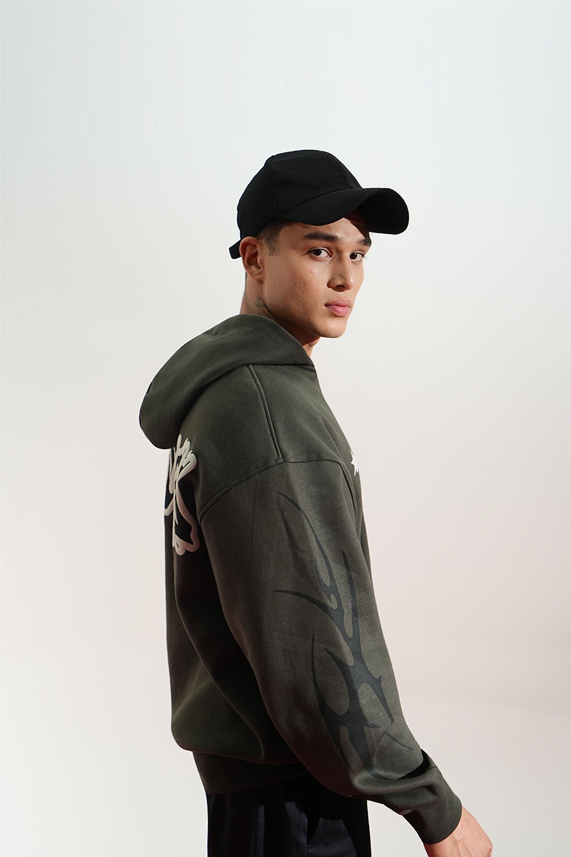 Reckless Printed Oversized Green Hoodie Main Character