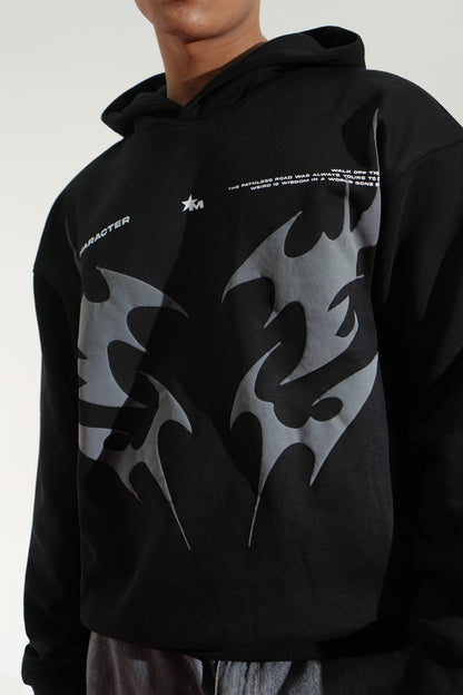 Black Oversized Printed Aura Hoodie Main Character