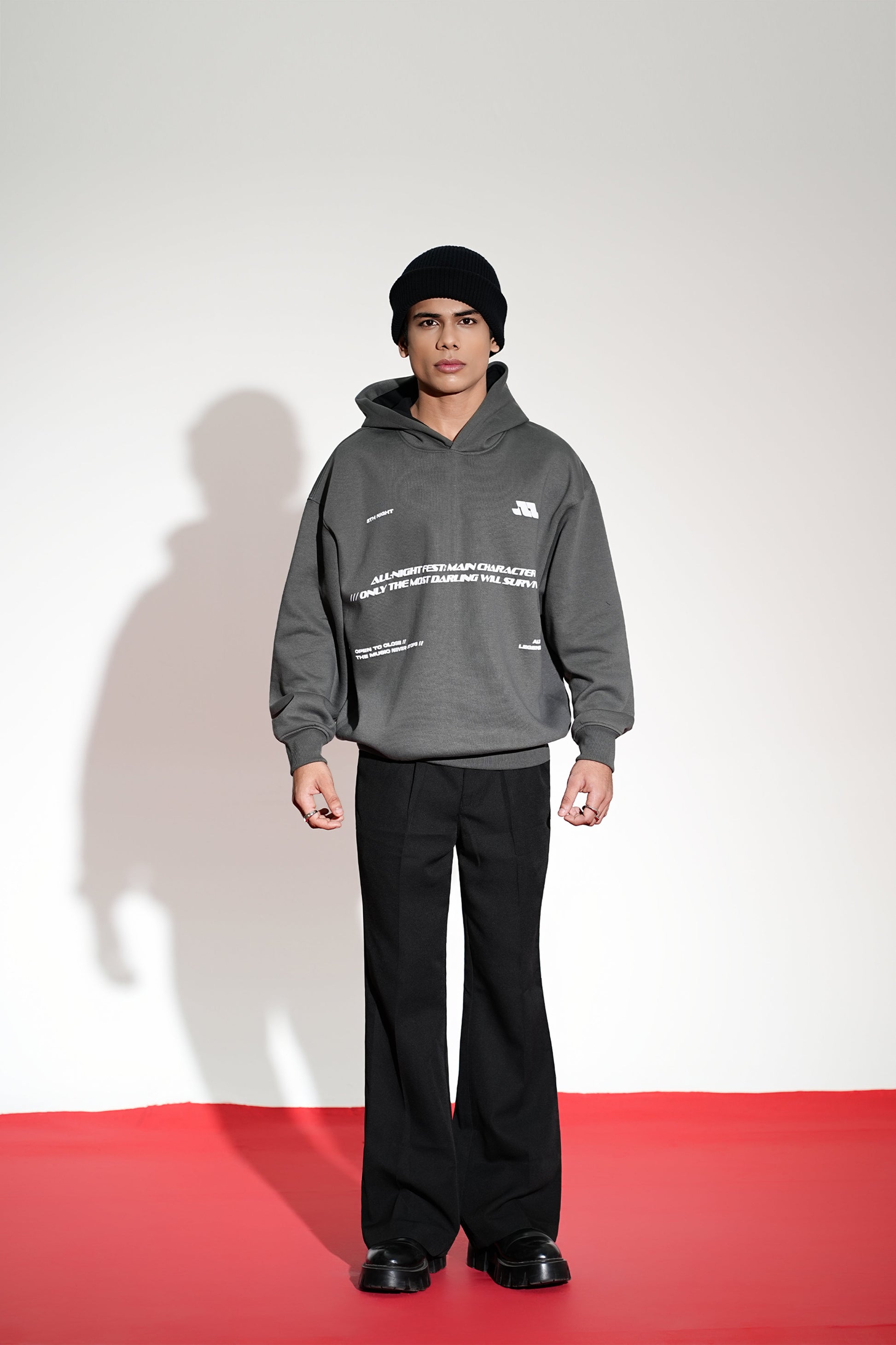 Nocture Printed Oversized Grey Hoodie Main Character