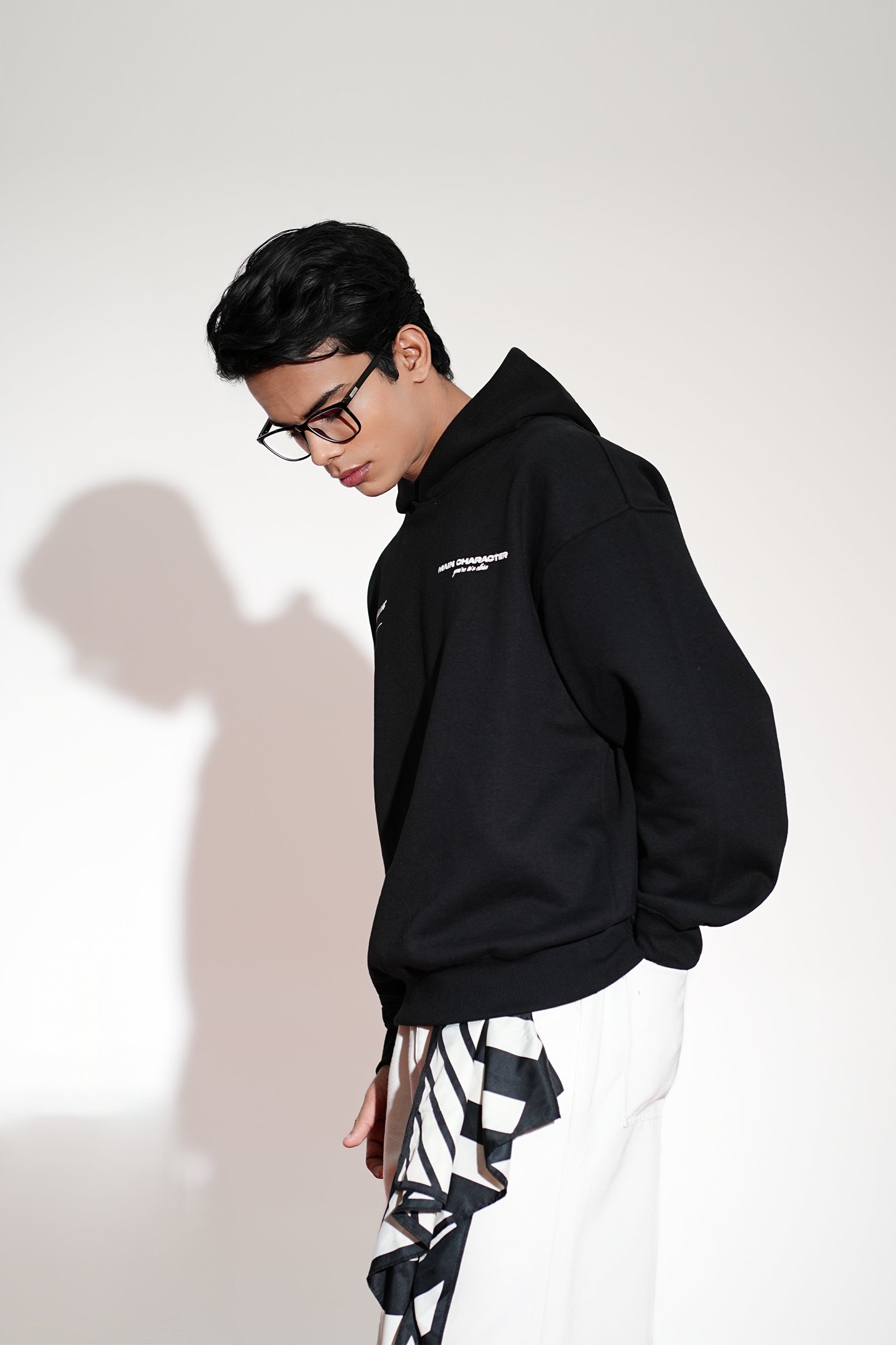 Core Printed Oversized Black Hoodie Main Character