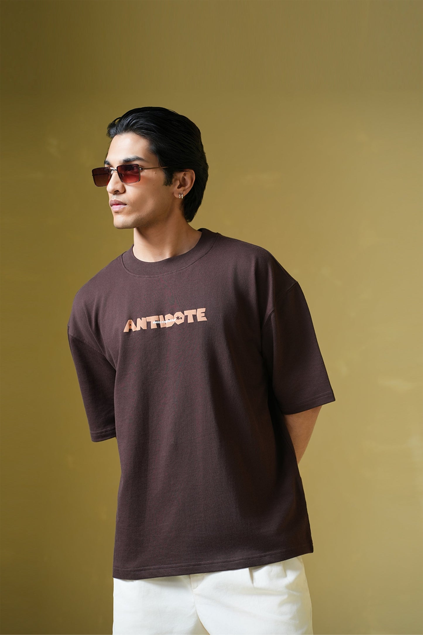 Antidote Heavyweight Oversized Printed Brown T-Shirt Main Character