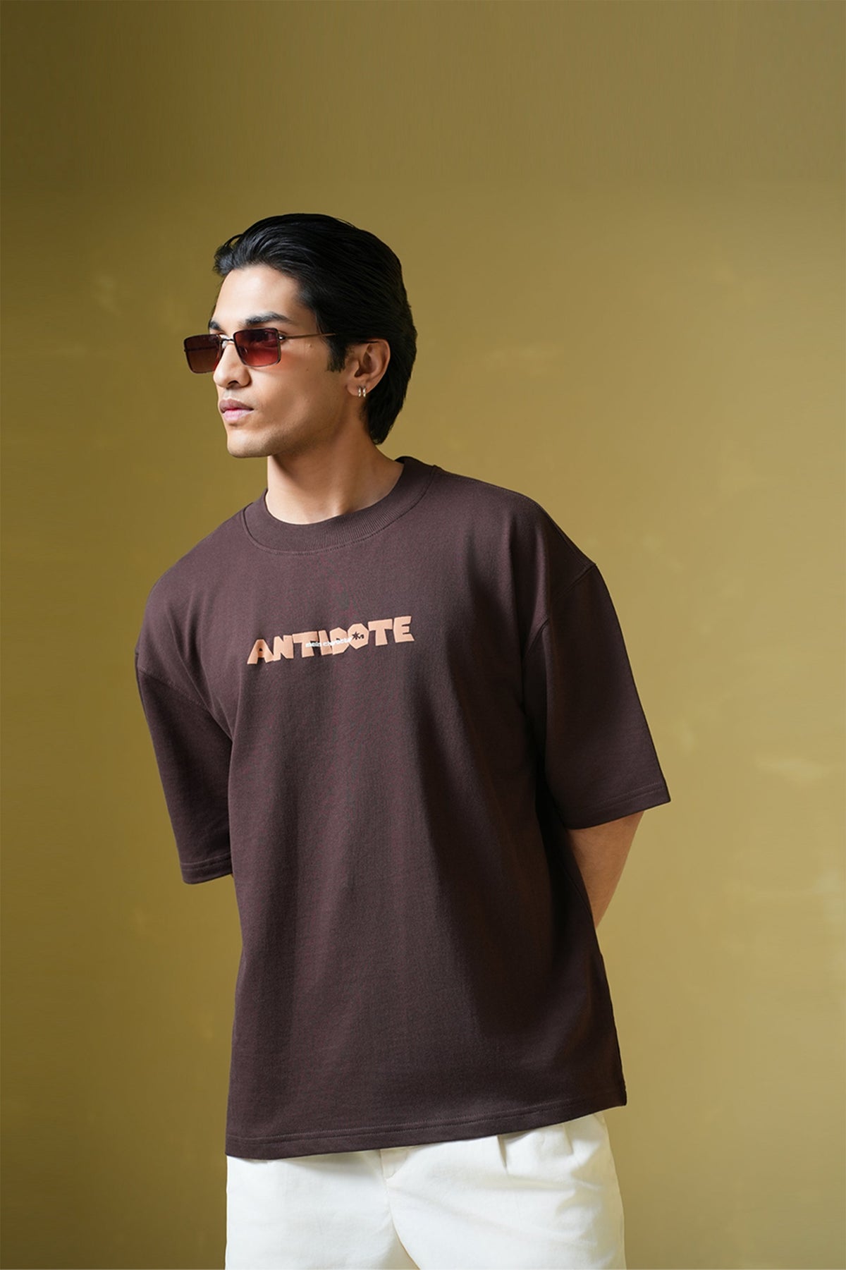 Antidote Heavyweight Oversized Printed Brown T-Shirt Main Character