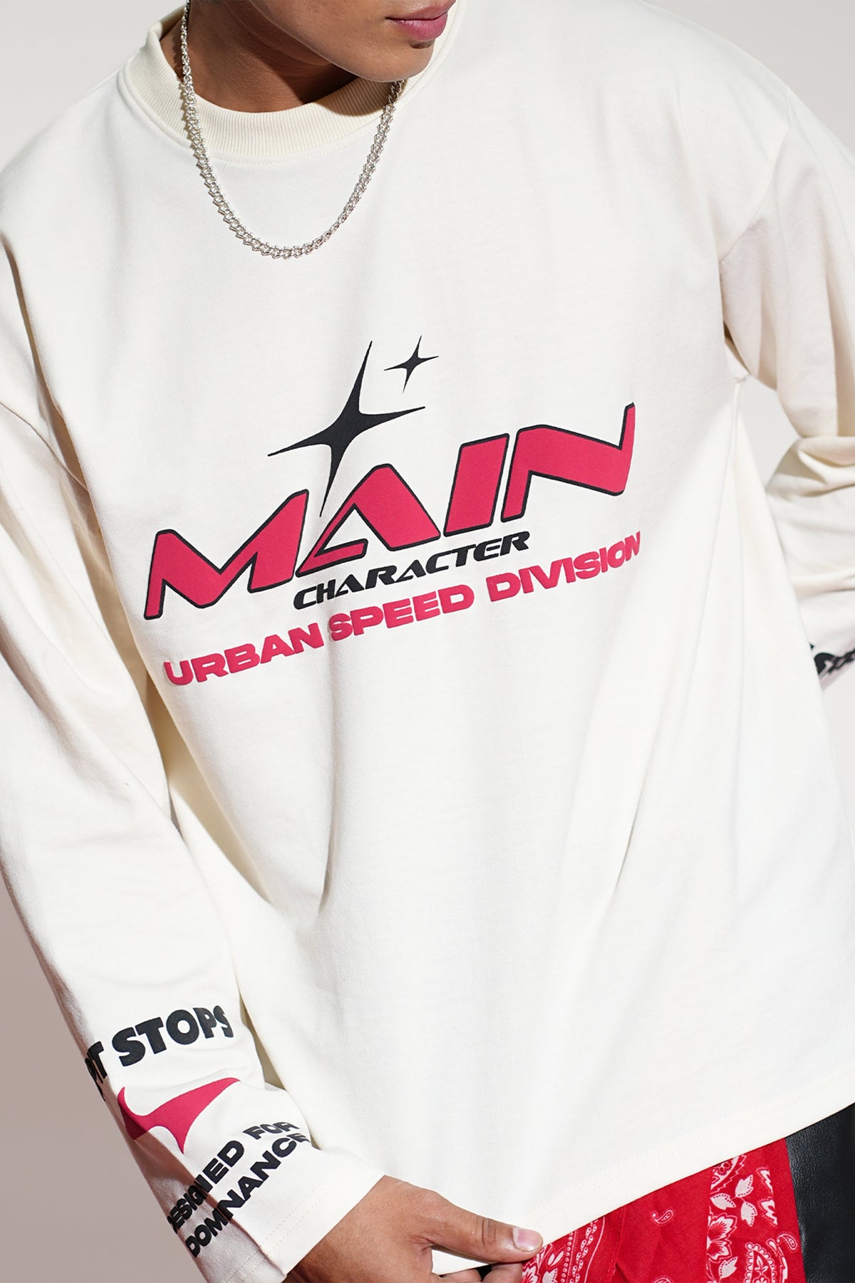 Crossline Printed Oversized White Sweatshirt Main Character