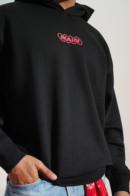Digital Blackout Oversized Black Hoodie Main Character