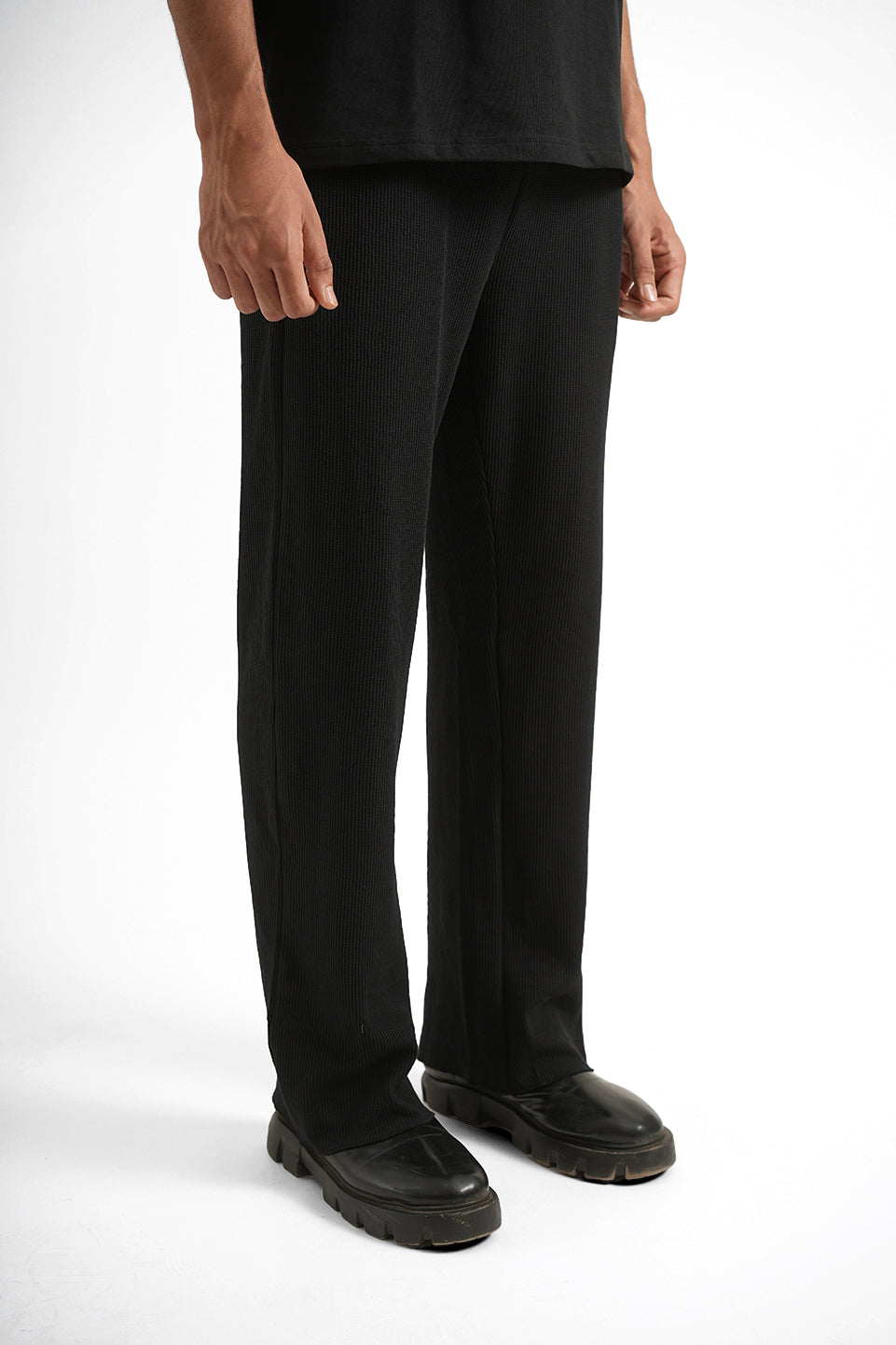 Men's Black Waffle Lounge Pants Main Character