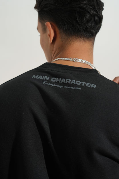 Nexus Printed Oversized Black Sweatshirt Main Character