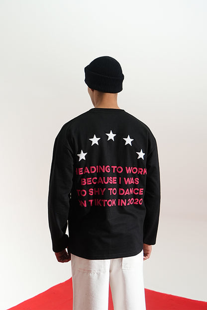 Heading To Work Printed Oversized Black Sweatshirt Main Character