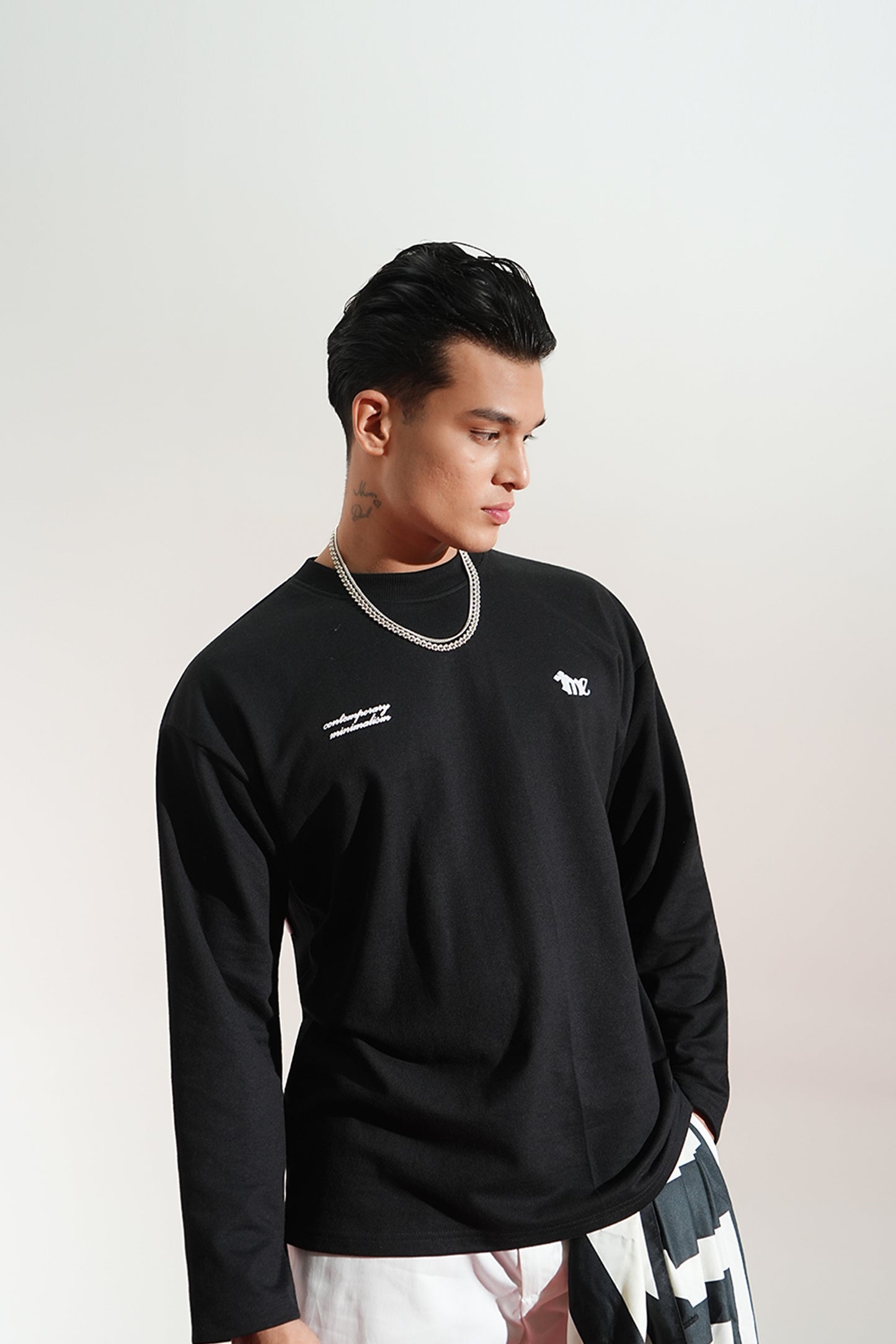 Midnight Eco Printed Oversized Black T-Shirt Main Character