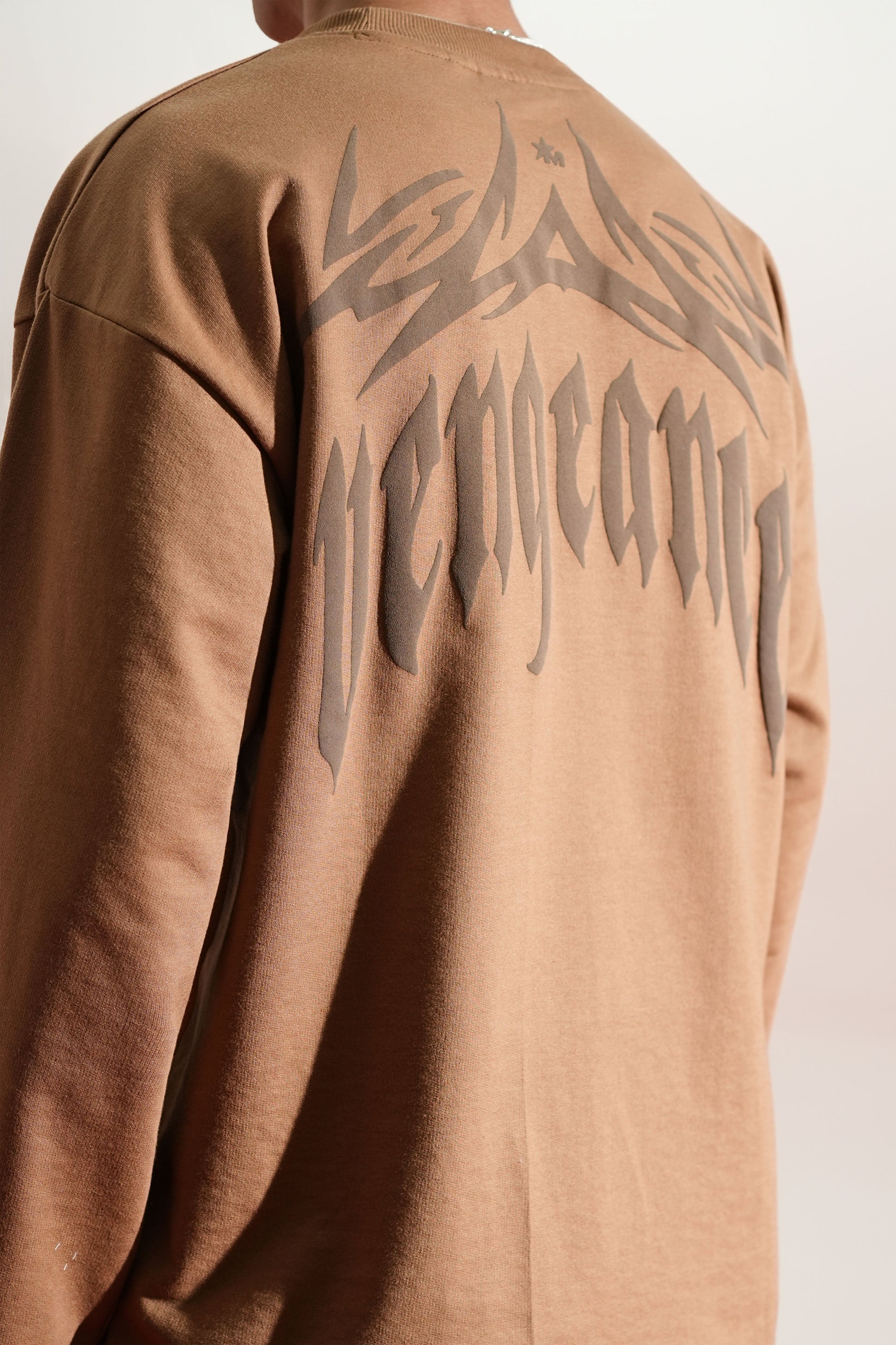 Vengeance Printed Brown Oversized Sweatshirt Main Character