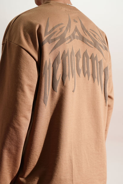 Vengeance Printed Brown Oversized Sweatshirt Main Character