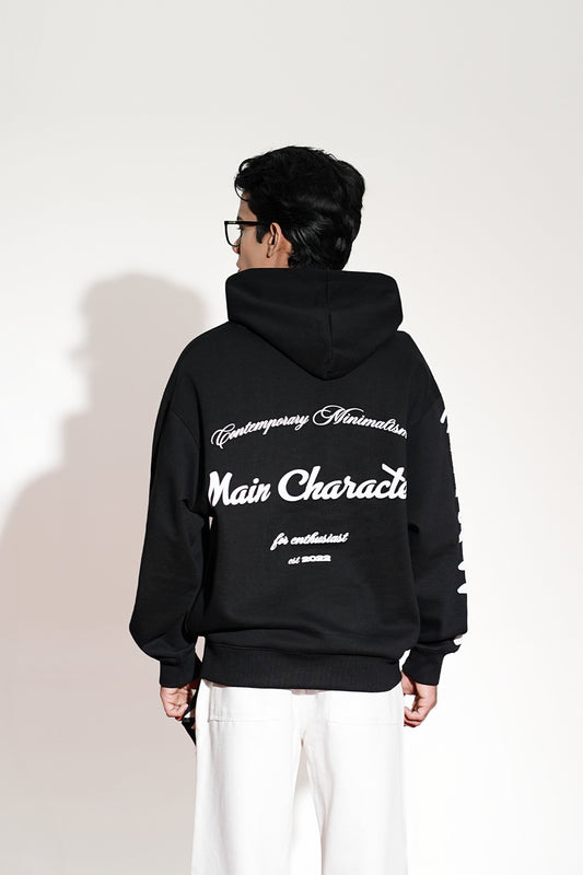 Core Printed Oversized Black Hoodie