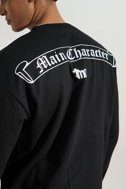 Graveen Printed Oversized Black Sweatshirt Main Character