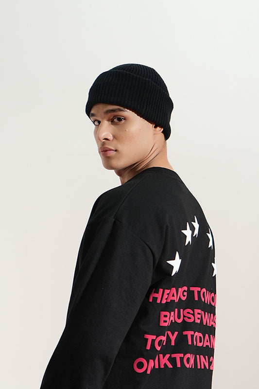 Heading To Work Printed Oversized Black Sweatshirt Main Character