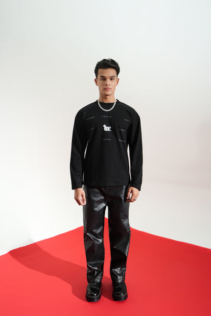 Nexus Printed Oversized Black Sweatshirt Main Character