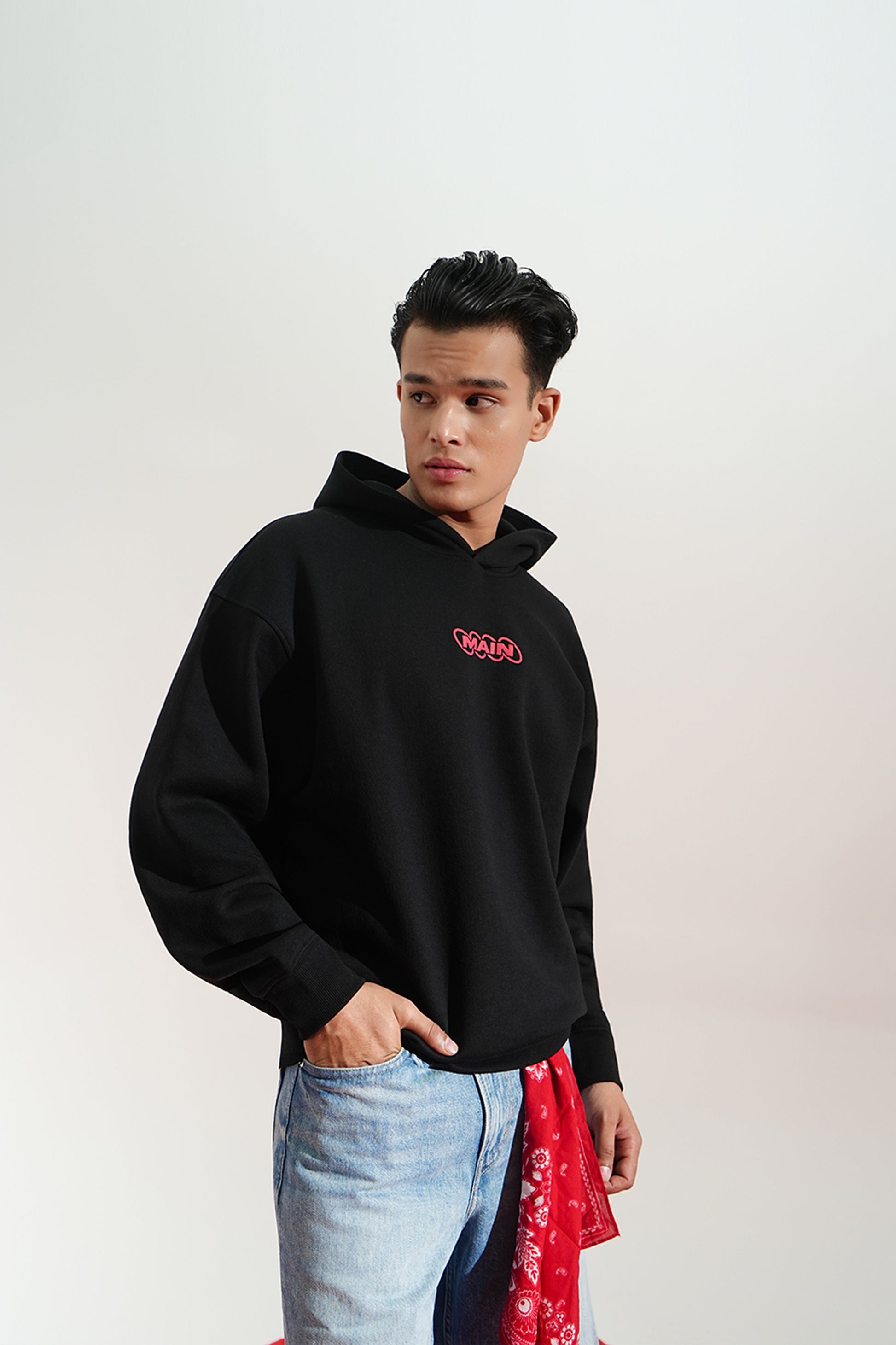 Digital Blackout Oversized Black Hoodie Main Character