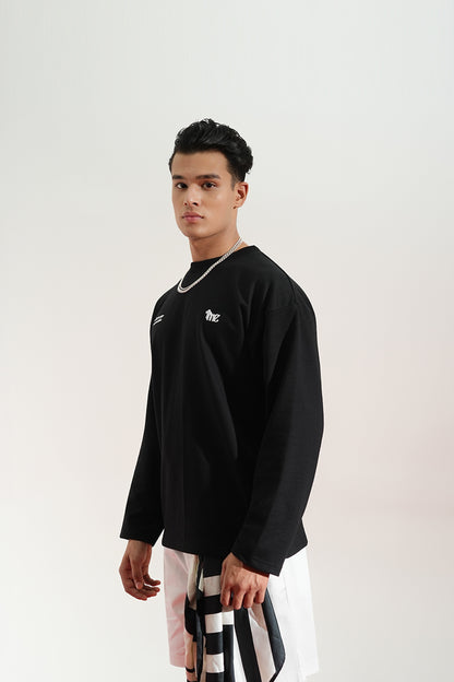 Midnight Eco Printed Oversized Black T-Shirt Main Character