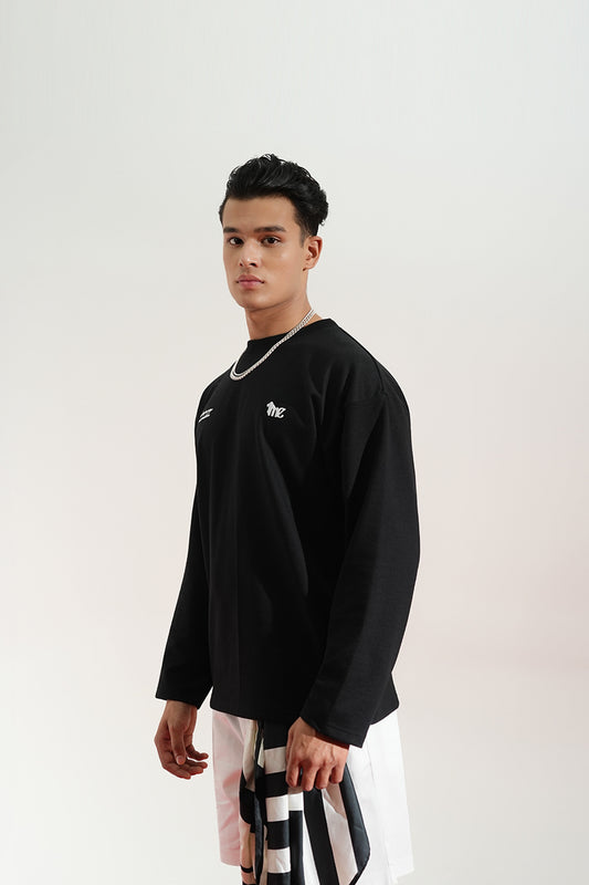 Midnight Eco Printed Oversized Black T-Shirt Main Character