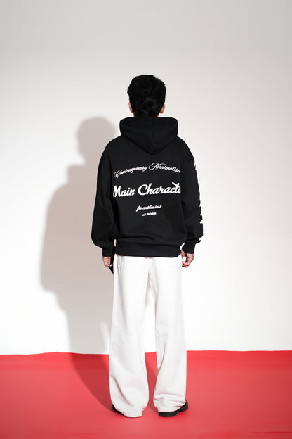 Core Printed Oversized Black Hoodie Main Character